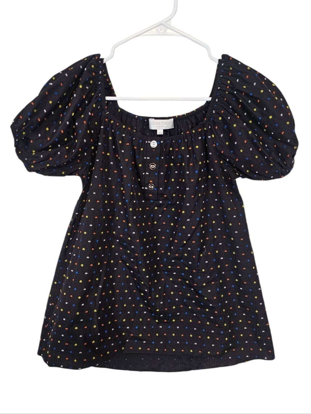 Caroline Constas Colorful Swiss Dot Puff Sleeve Blouse